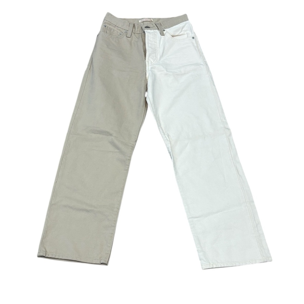 Levi's Ribcage Straight Ankle Two Toned Women's Tan Off White Jeans W25 L27 - Picture 2 of 13